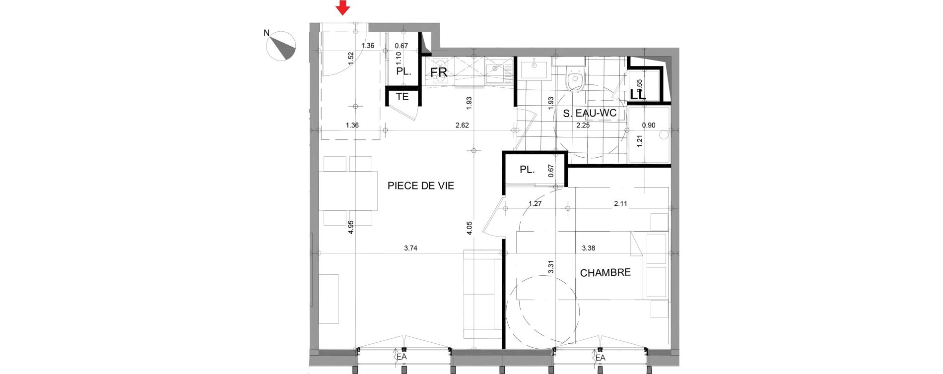 Appartement T2 de 42,24 m2 &agrave; Angers Centre
