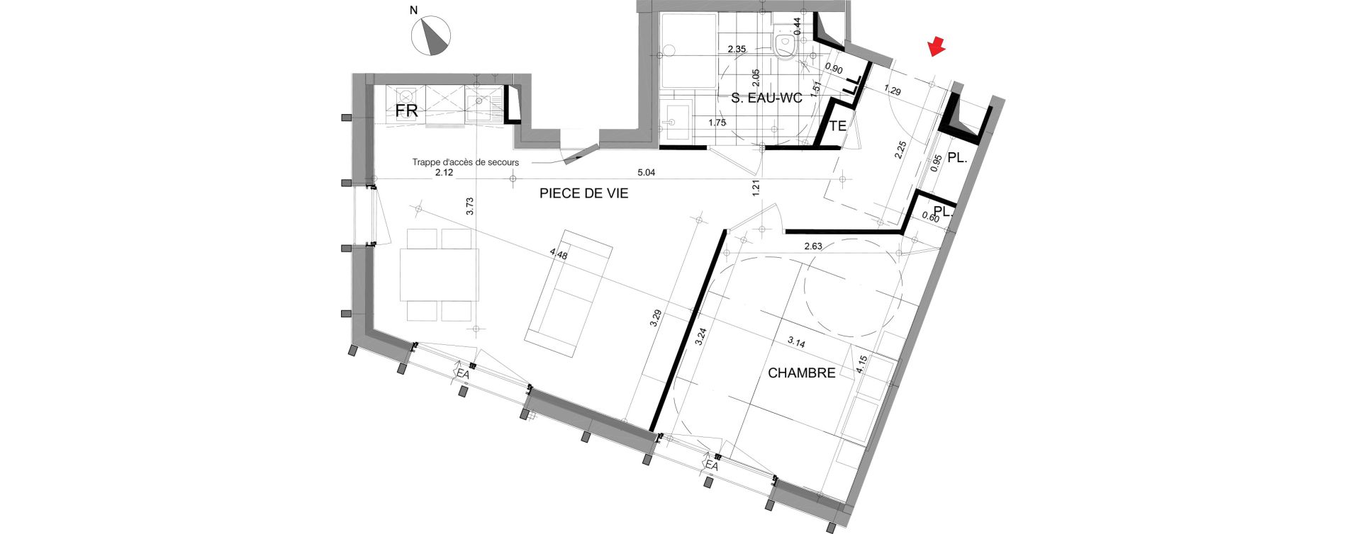 Appartement T2 de 43,33 m2 &agrave; Angers Centre