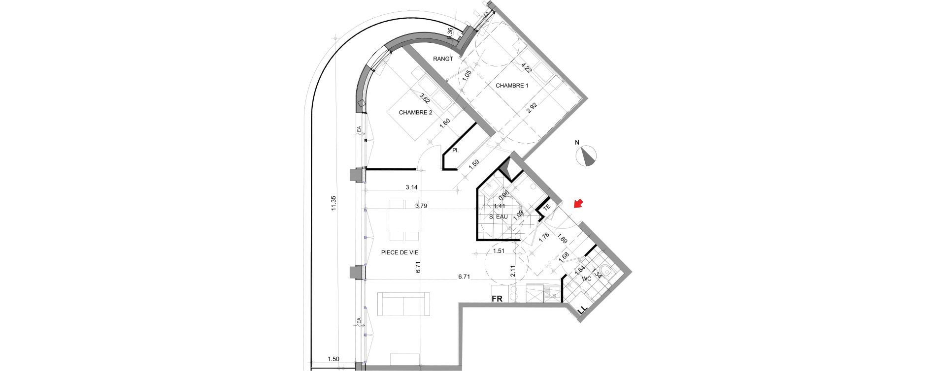 Appartement T3 de 65,31 m2 &agrave; Angers Centre