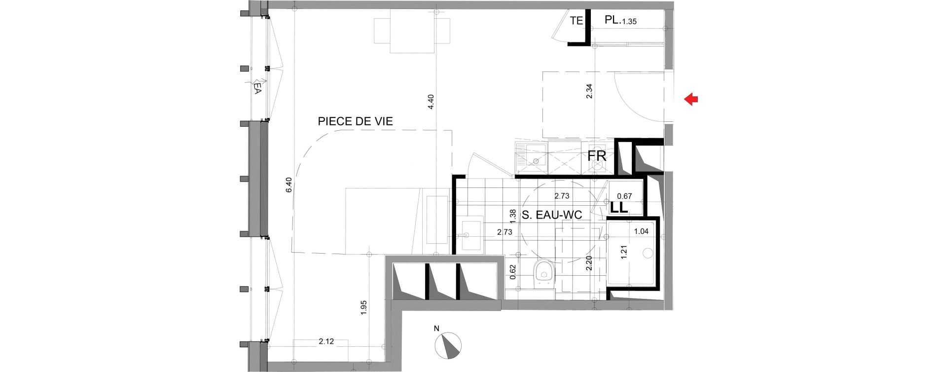 Appartement T1 de 36,35 m2 &agrave; Angers Centre
