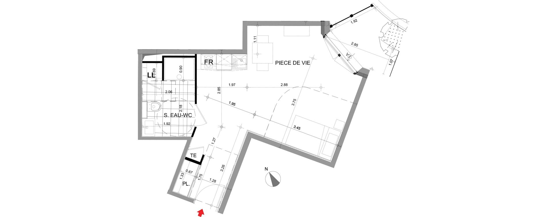Appartement T1 de 34,92 m2 &agrave; Angers Centre