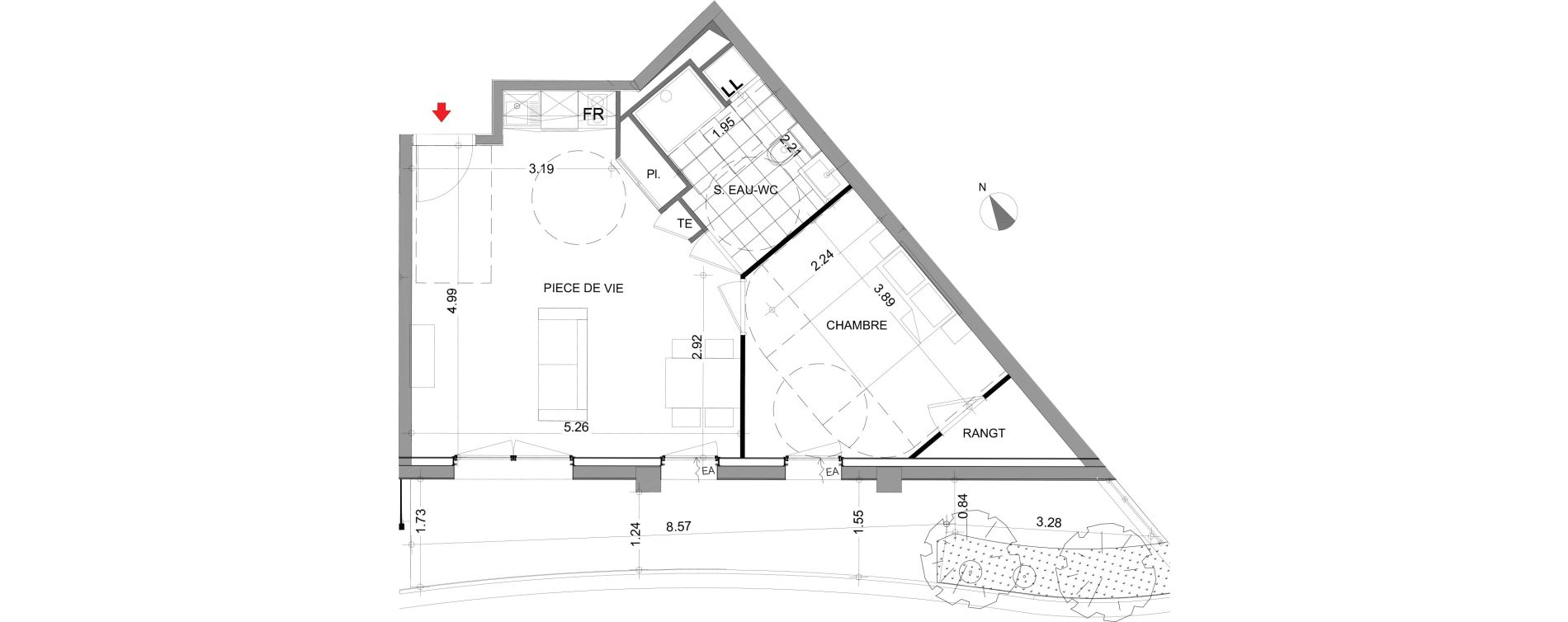 Appartement T2 de 46,16 m2 &agrave; Angers Centre