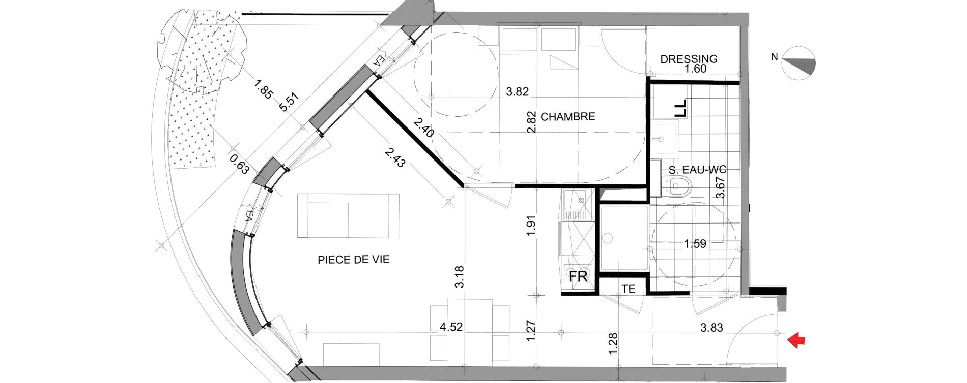Appartement T2 de 45,96 m2 &agrave; Angers Centre