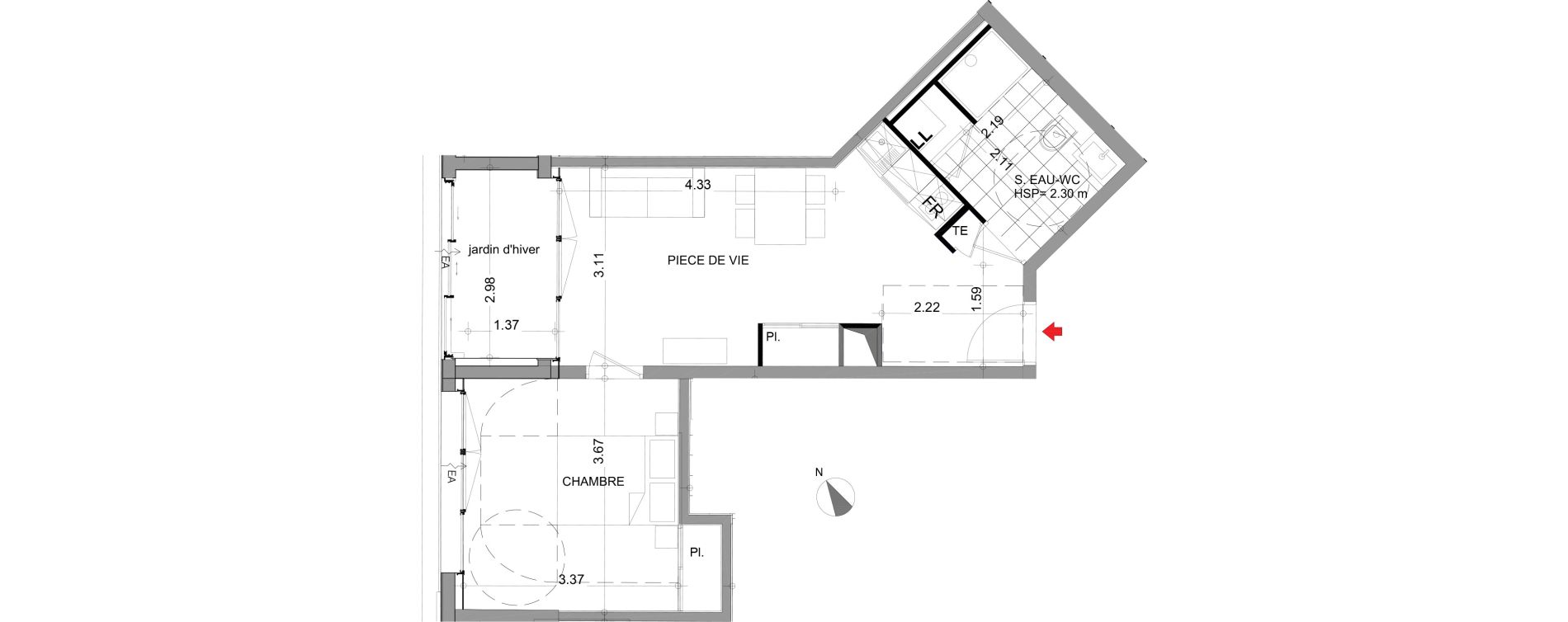 Appartement T2 de 40,72 m2 &agrave; Angers Centre