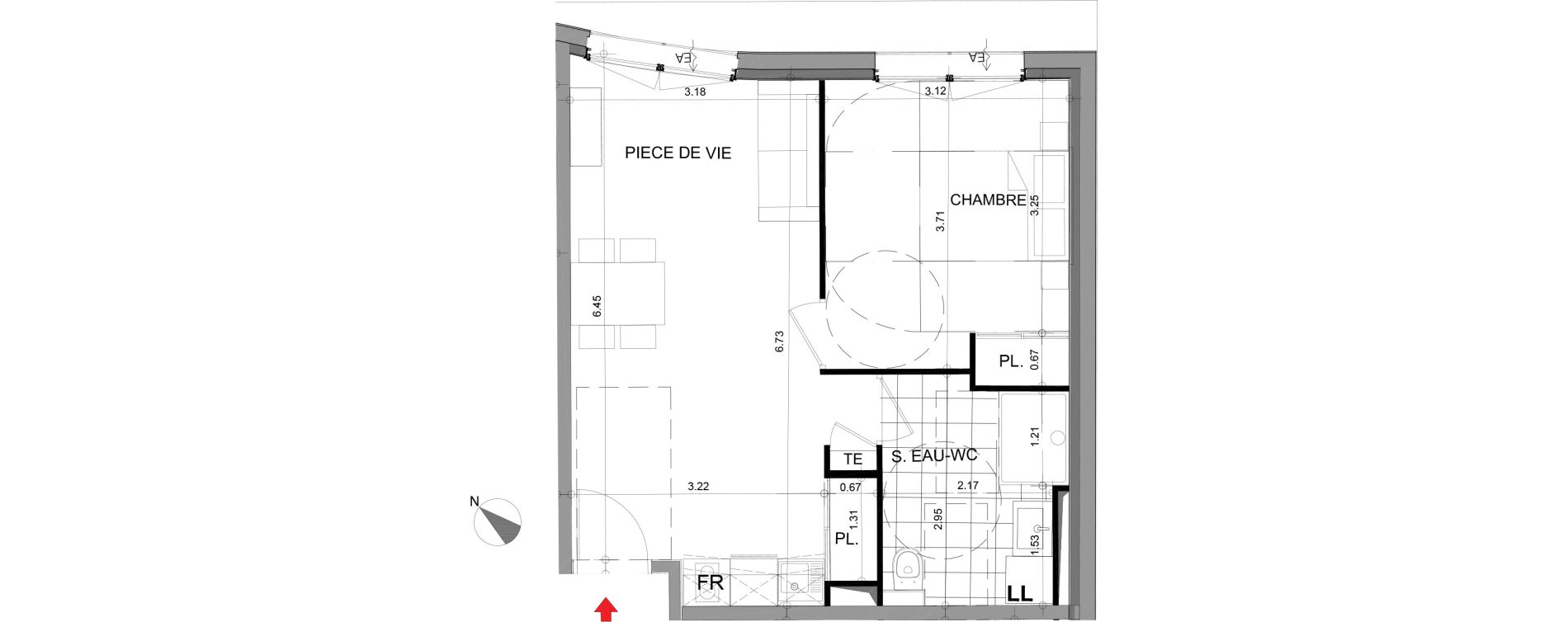 Appartement T2 de 40,38 m2 &agrave; Angers Centre