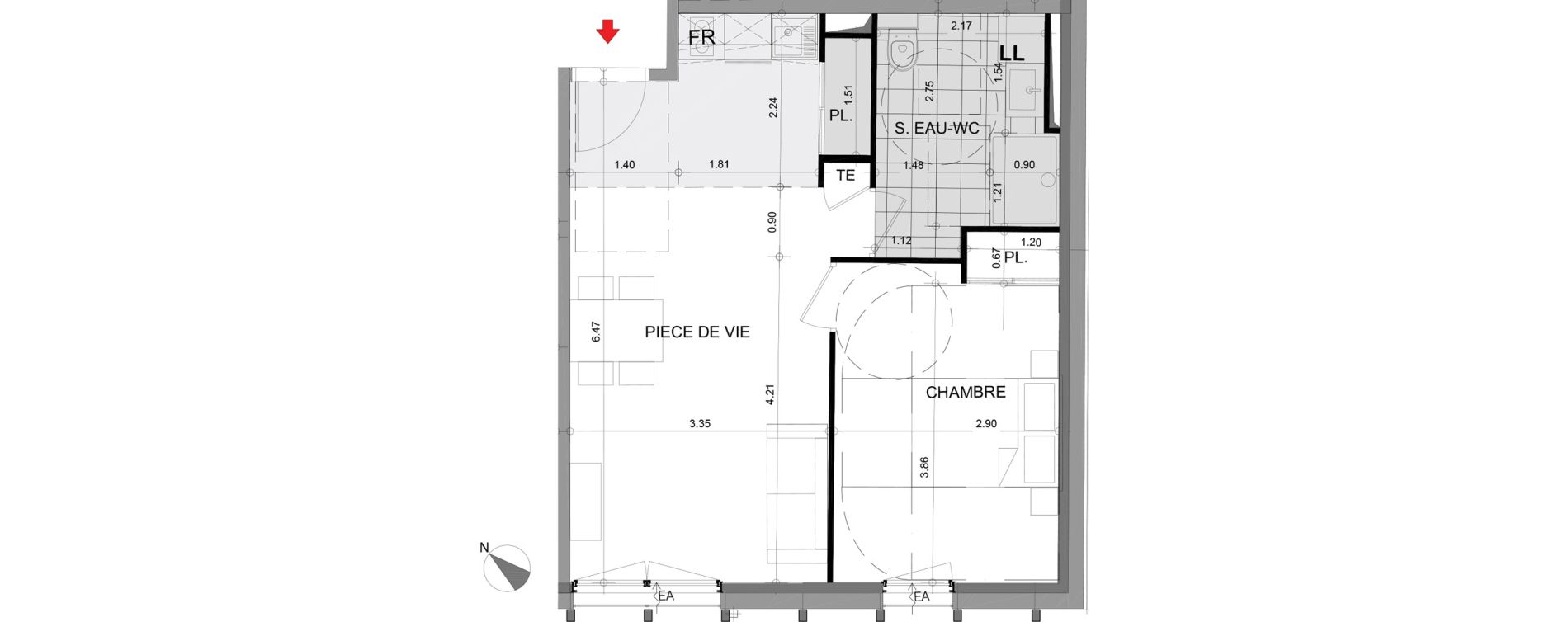 Appartement T2 de 43,47 m2 &agrave; Angers Centre
