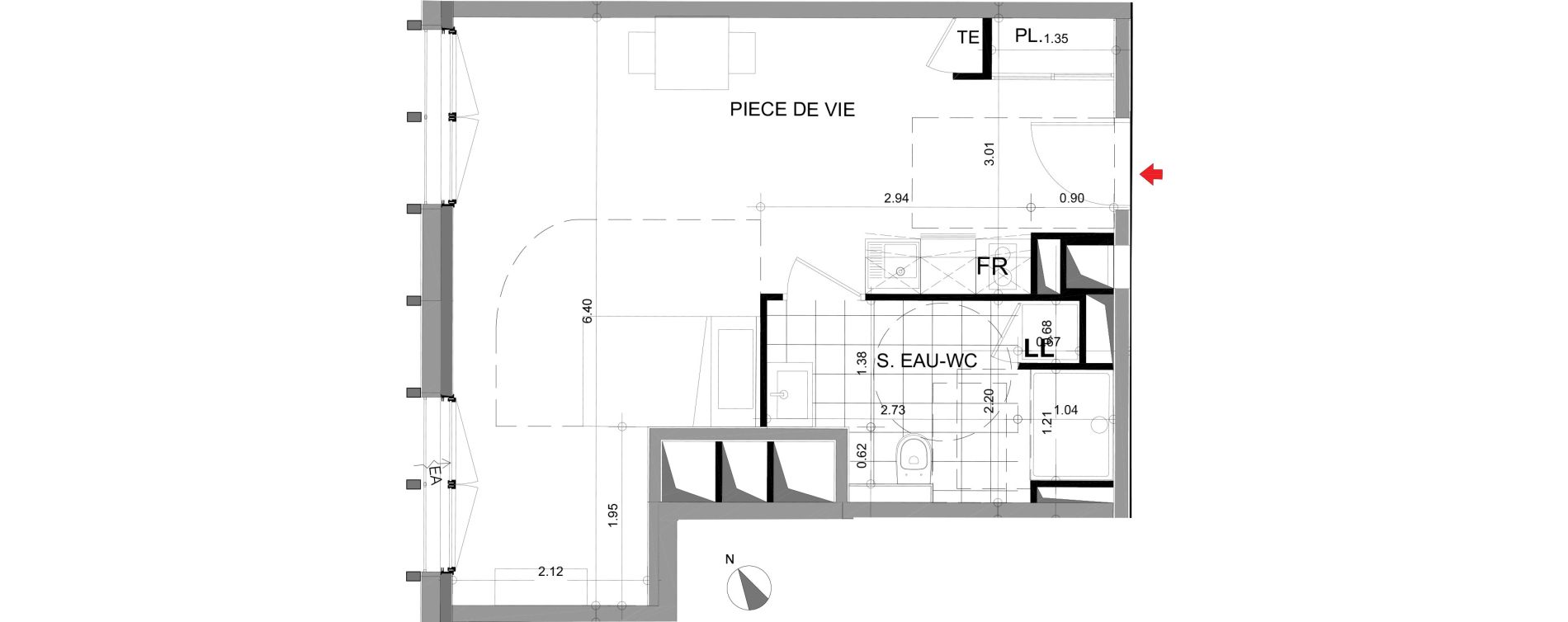 Appartement T1 de 36,59 m2 &agrave; Angers Centre
