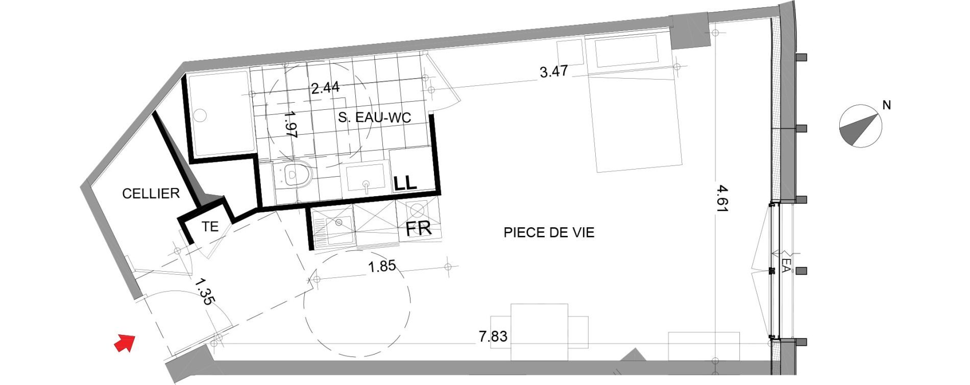 Appartement T1 de 37,11 m2 &agrave; Angers Centre