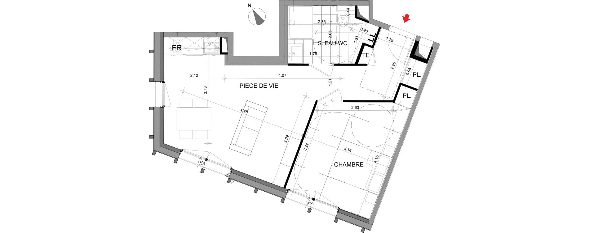 Appartement T2 de 43,33 m2 &agrave; Angers Centre