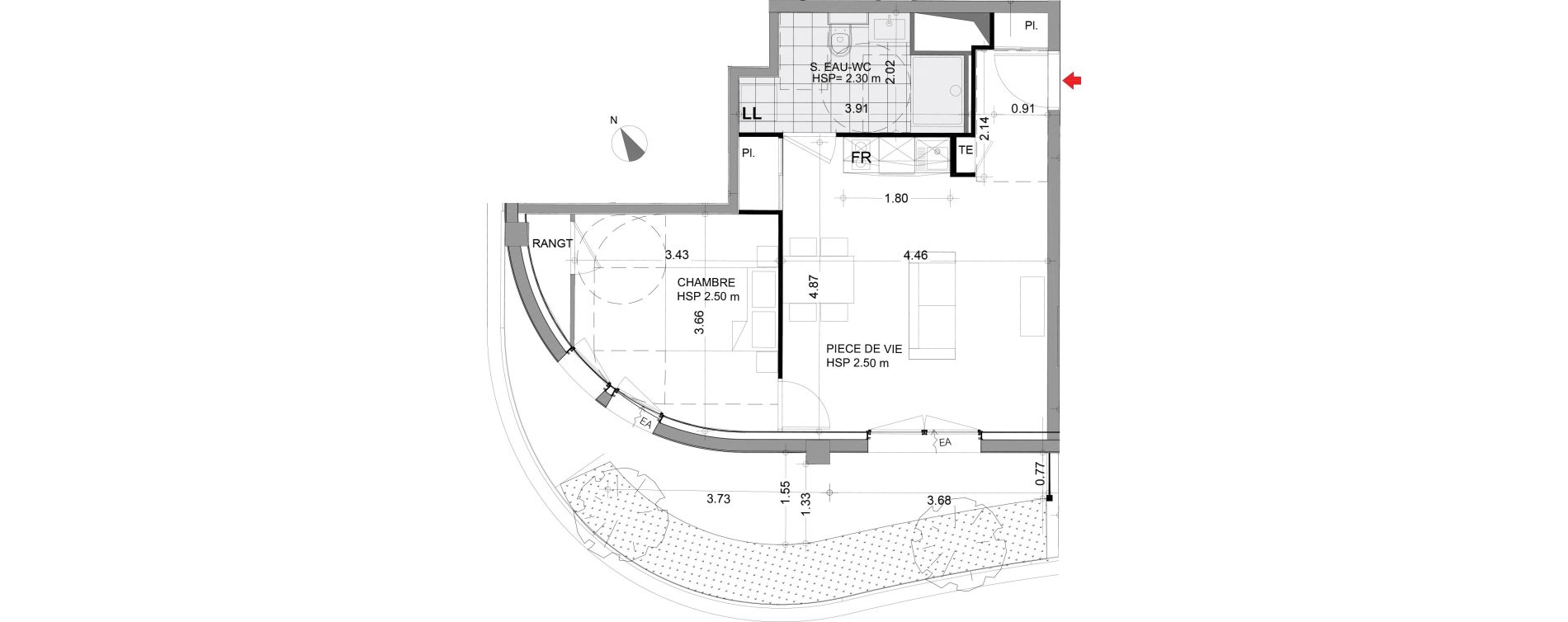Appartement T2 de 43,69 m2 &agrave; Angers Centre