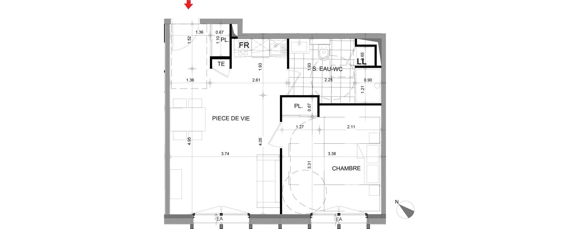 Appartement T2 de 42,24 m2 &agrave; Angers Centre