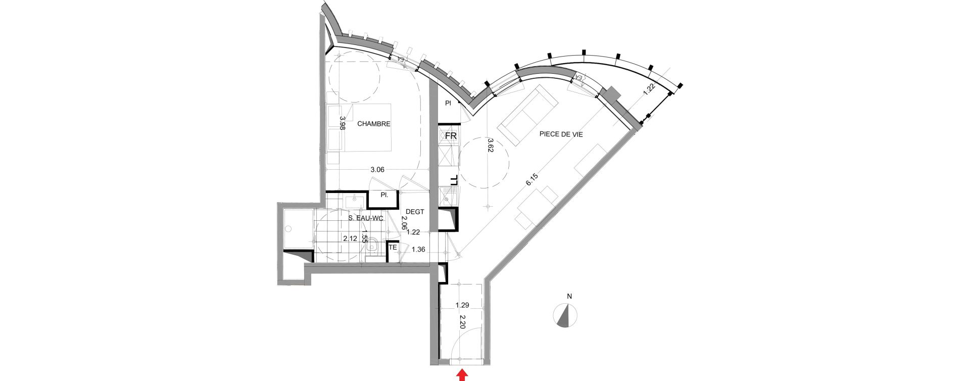 Appartement T2 de 43,22 m2 &agrave; Angers Centre
