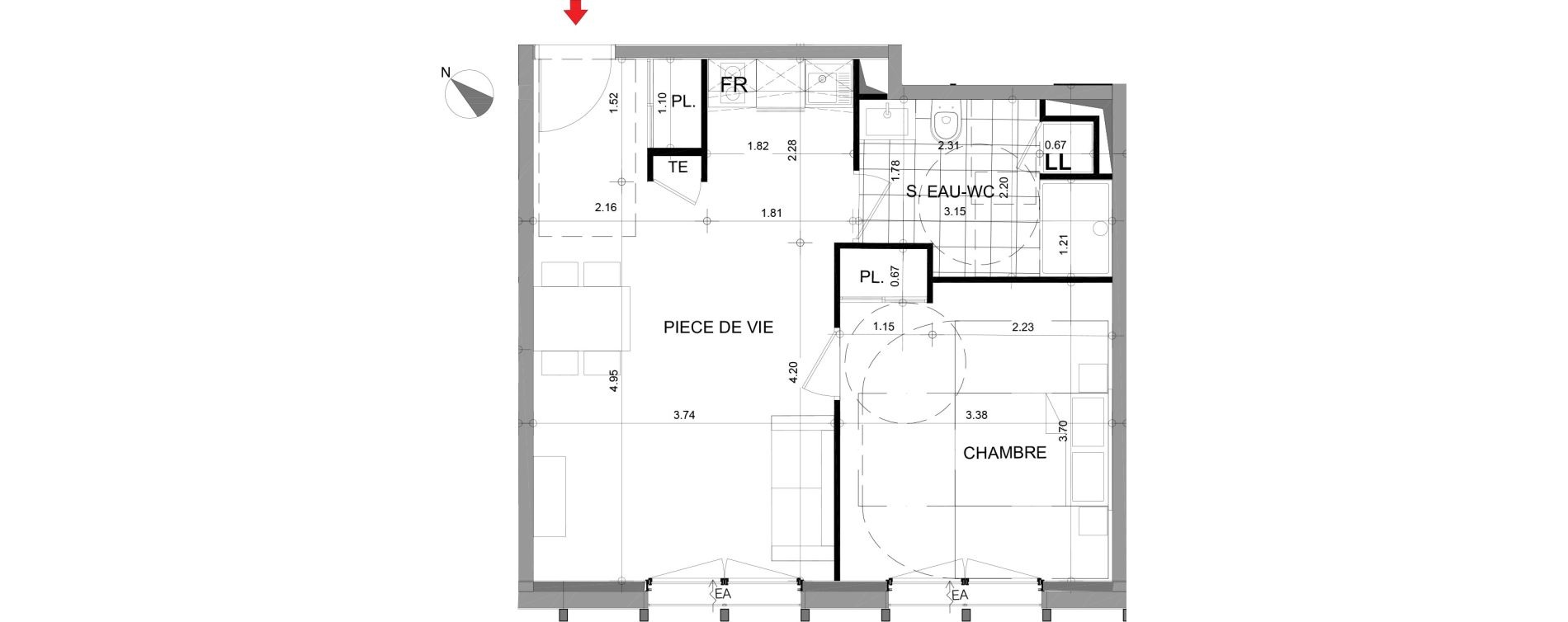 Appartement T2 de 43,19 m2 &agrave; Angers Centre
