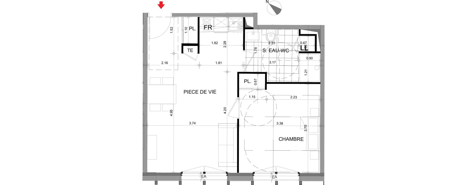 Appartement T2 de 43,19 m2 &agrave; Angers Centre