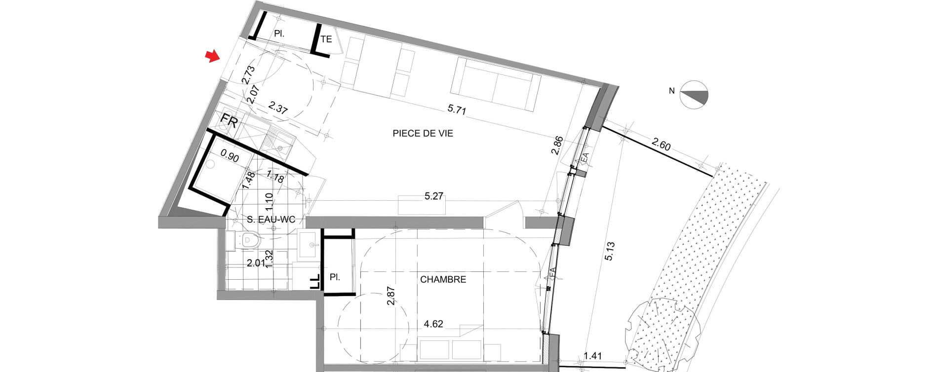 Appartement T2 de 42,76 m2 &agrave; Angers Centre