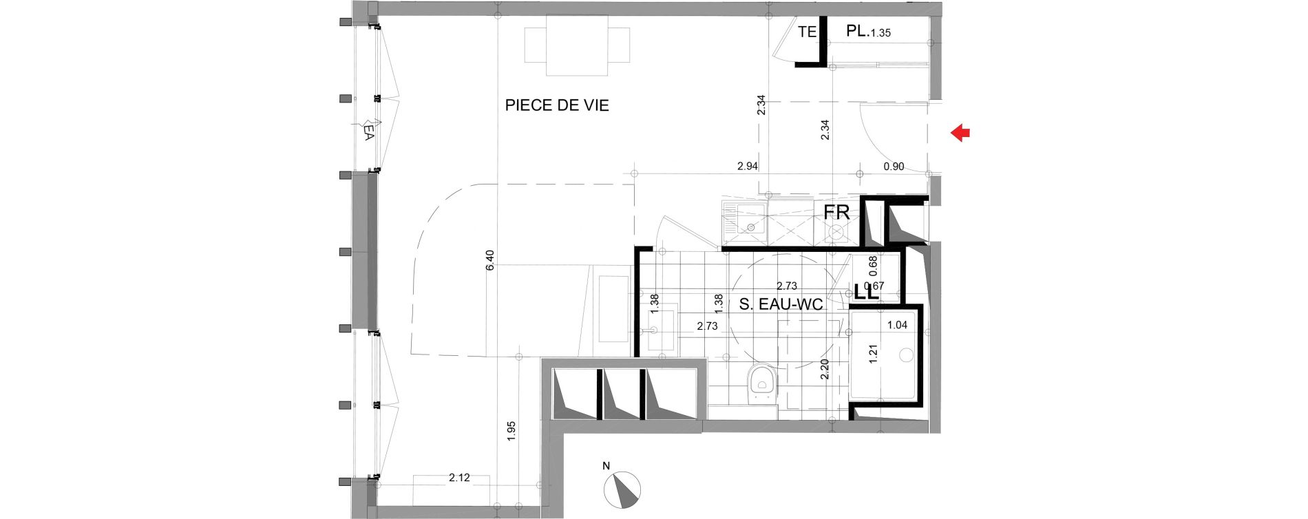 Appartement T1 de 36,39 m2 &agrave; Angers Centre
