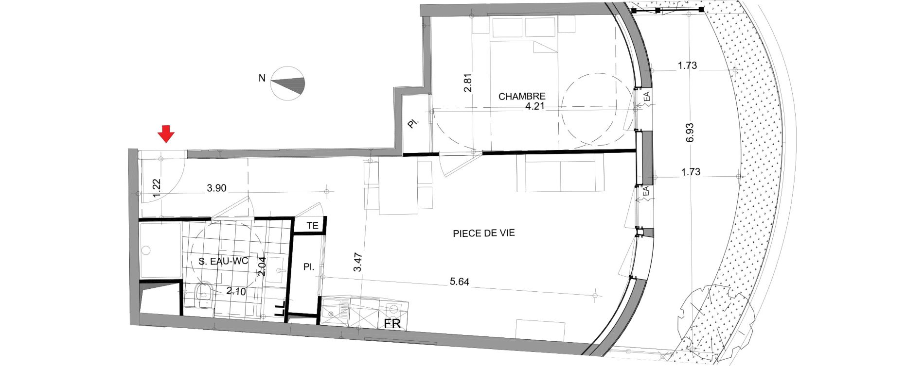 Appartement T2 de 46,96 m2 &agrave; Angers Centre