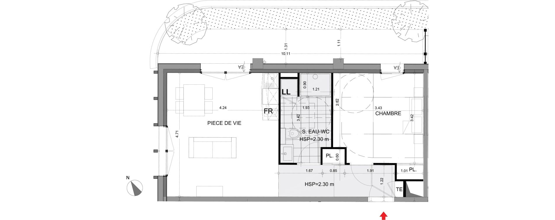 Appartement T2 de 43,96 m2 &agrave; Angers Centre