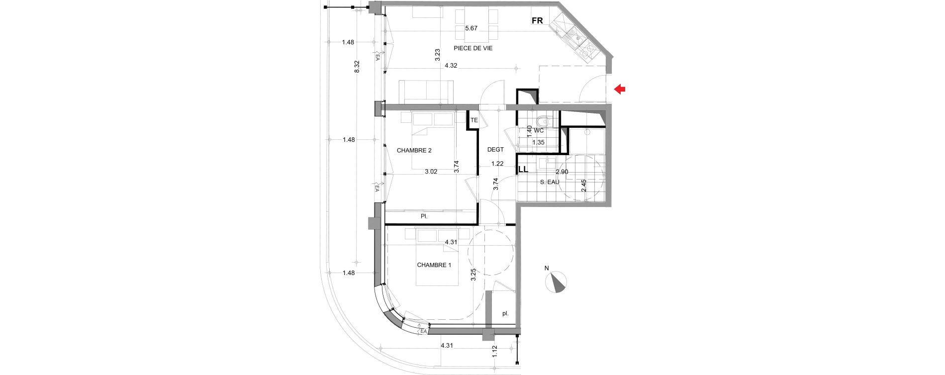Appartement T3 de 58,12 m2 &agrave; Angers Centre