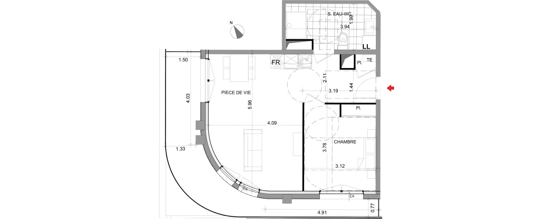 Appartement T2 de 47,66 m2 &agrave; Angers Centre