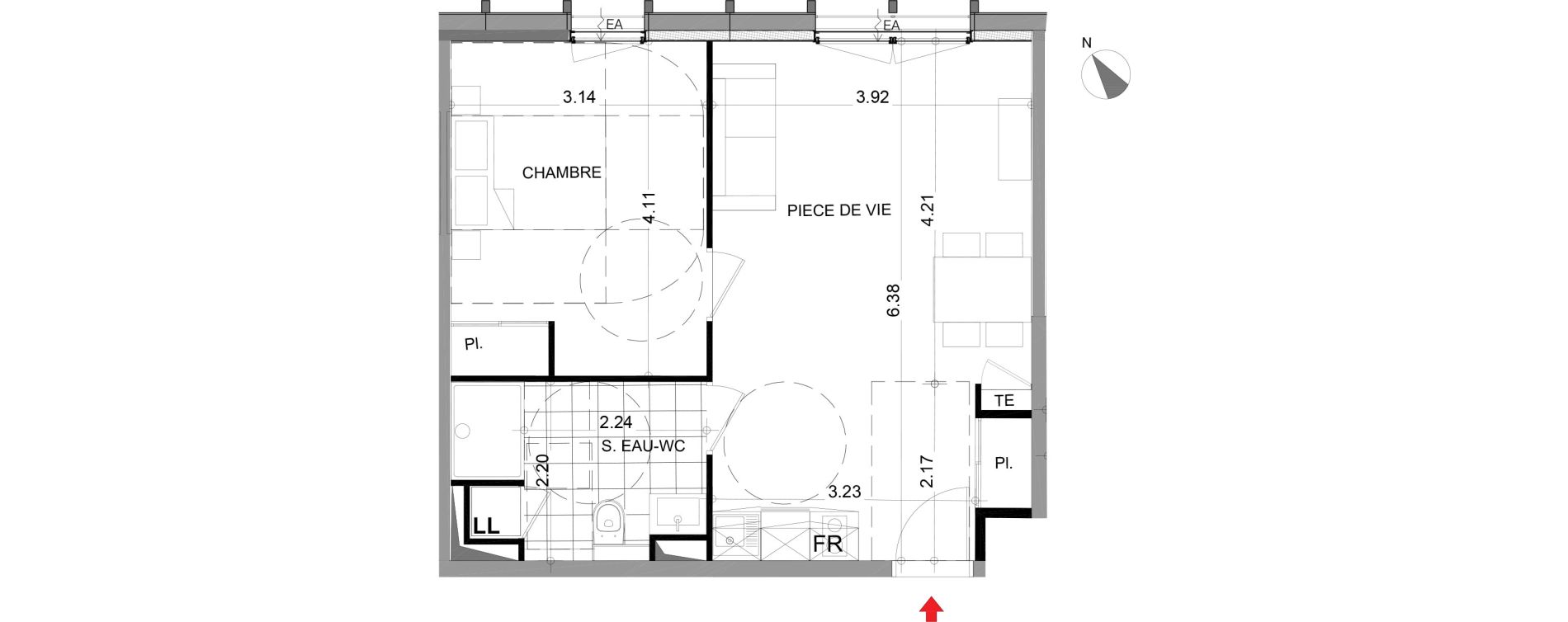 Appartement T2 de 43,11 m2 &agrave; Angers Centre