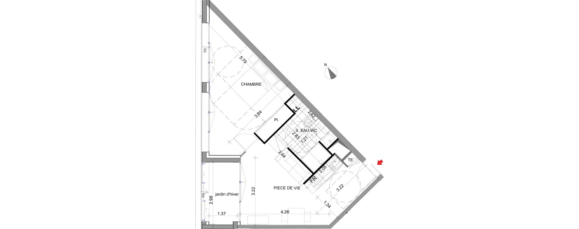 Appartement T2 de 41,72 m2 &agrave; Angers Centre