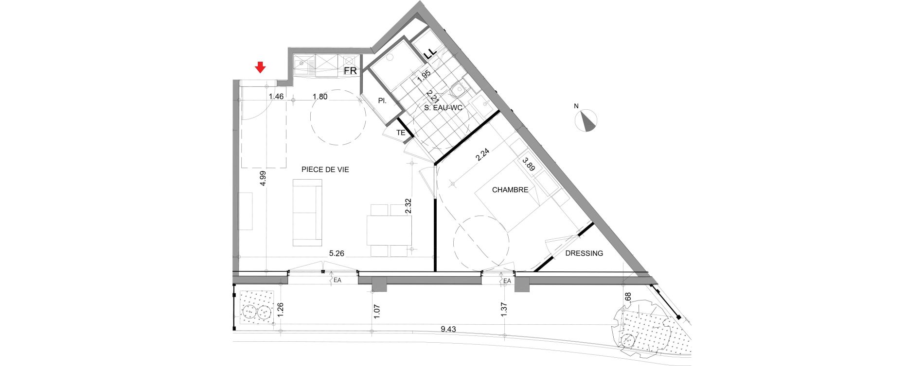 Appartement T2 de 46,26 m2 &agrave; Angers Centre