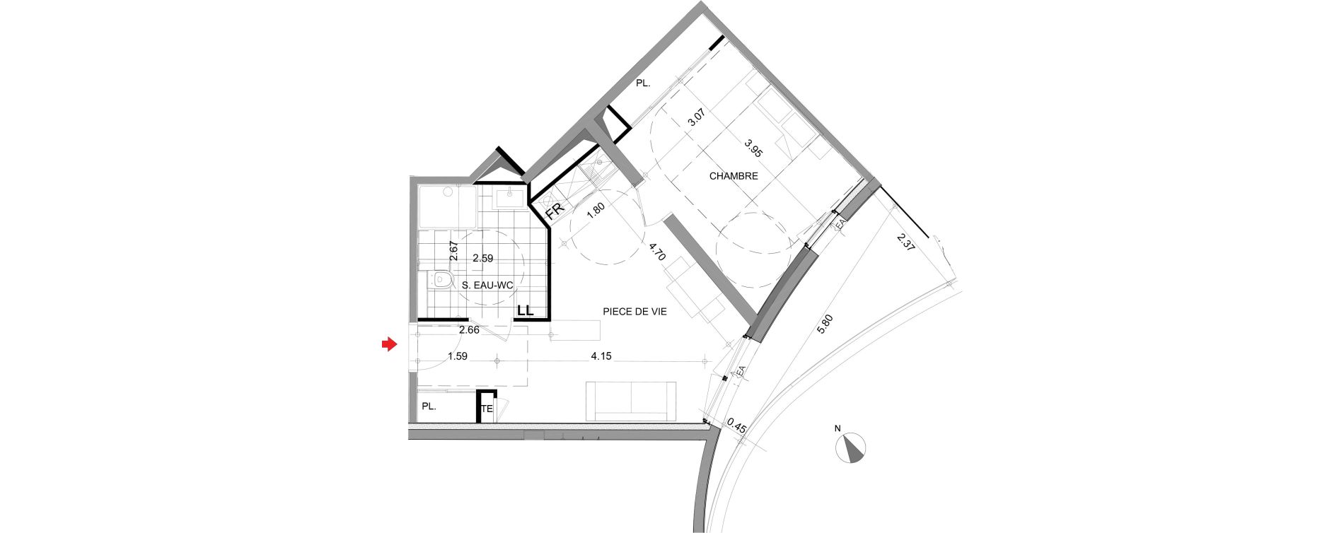 Appartement T2 de 42,08 m2 &agrave; Angers Centre