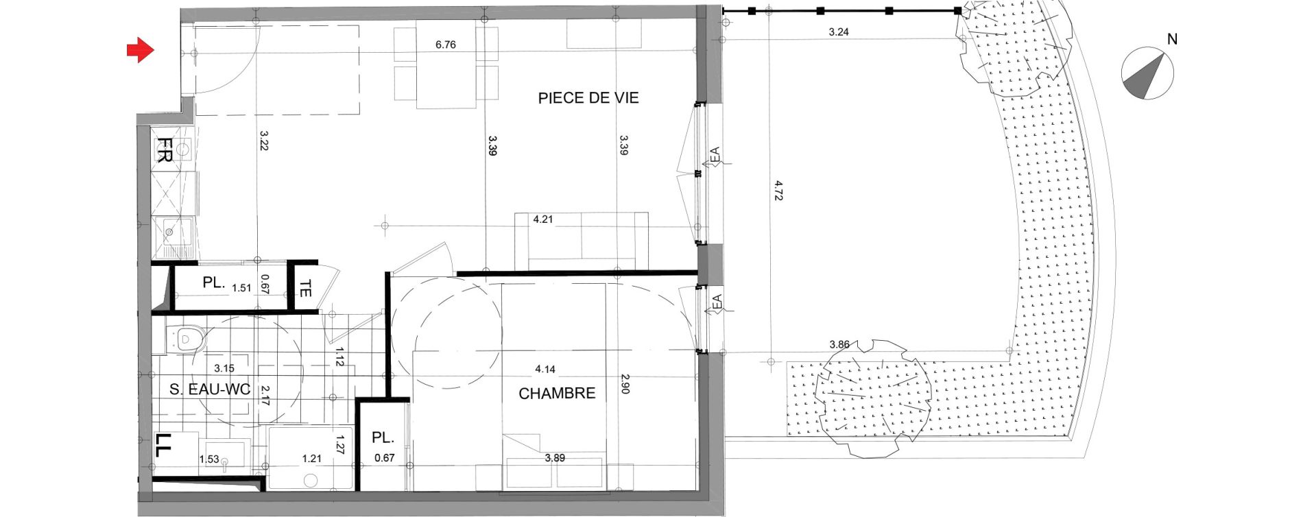 Appartement T2 de 44,16 m2 &agrave; Angers Centre