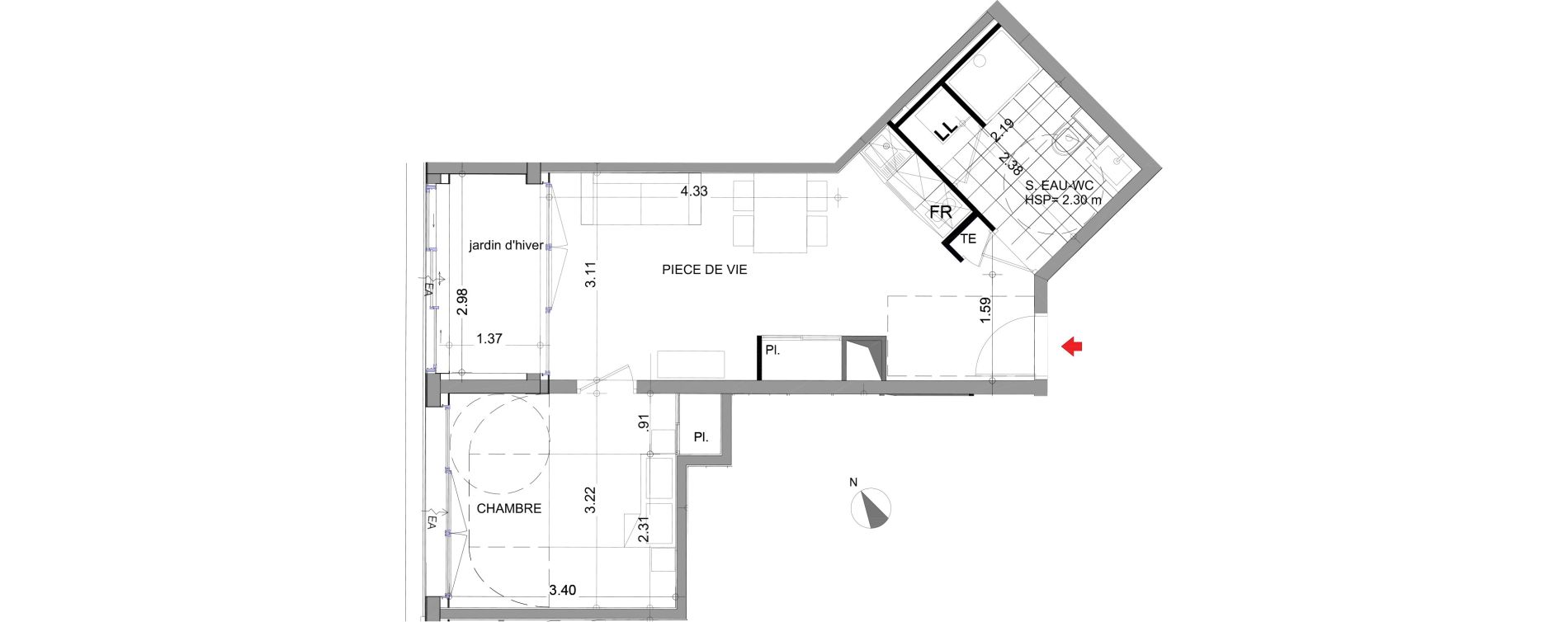 Appartement T2 de 39,14 m2 &agrave; Angers Centre