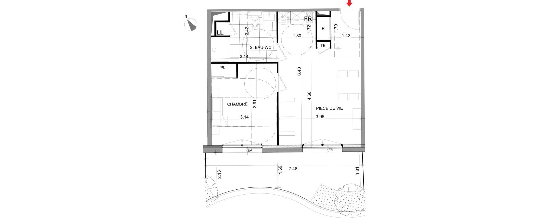 Appartement T2 de 43,94 m2 &agrave; Angers Centre