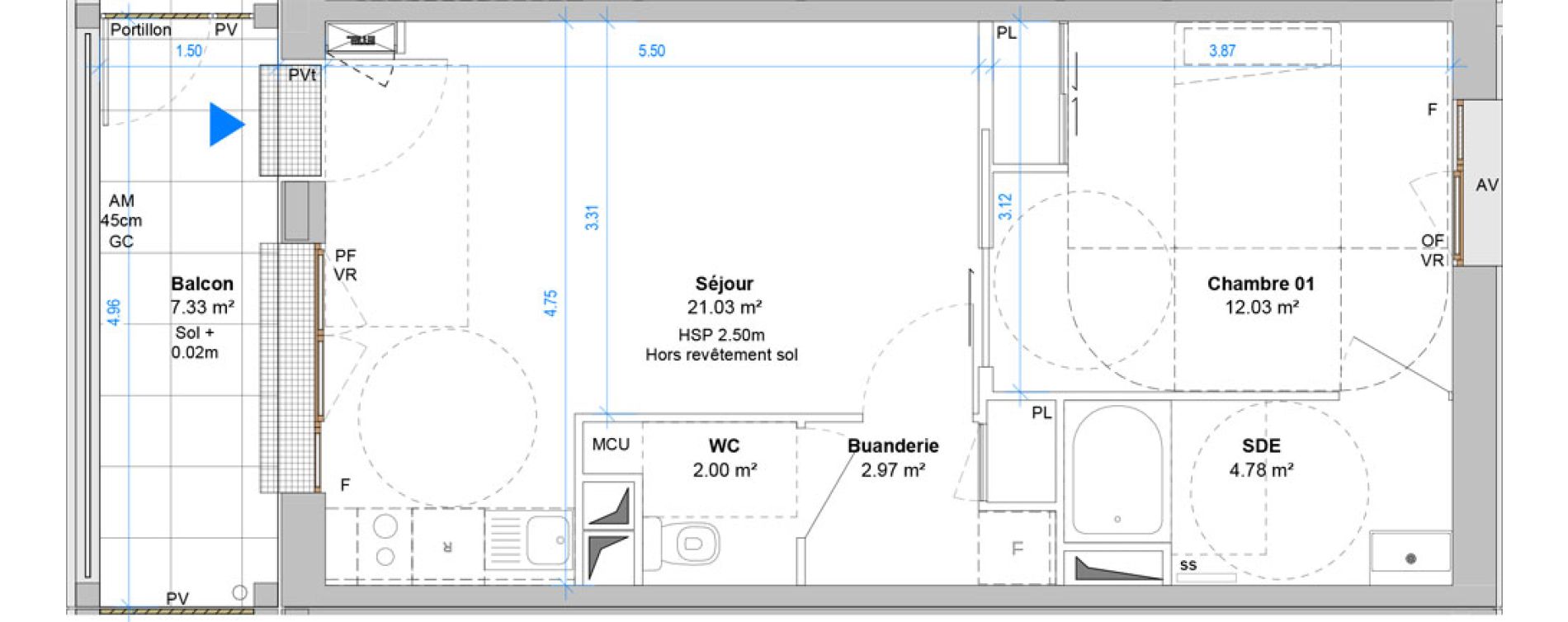 Appartement T2 de 42,82 m2 &agrave; Angers Jean moulin