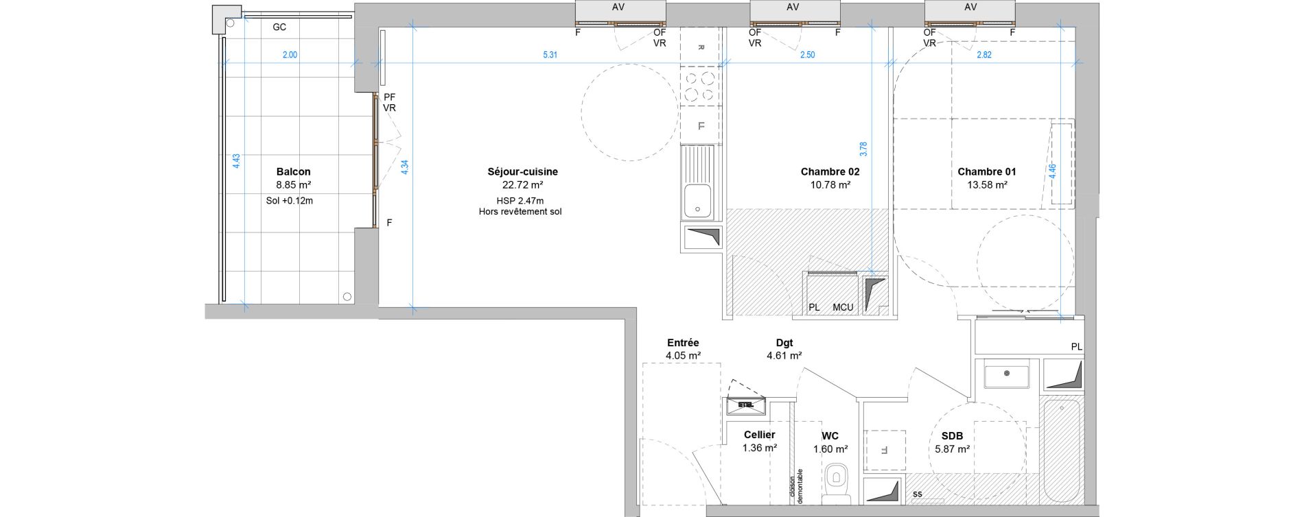 Appartement T3 de 64,57 m2 &agrave; Angers Jean moulin