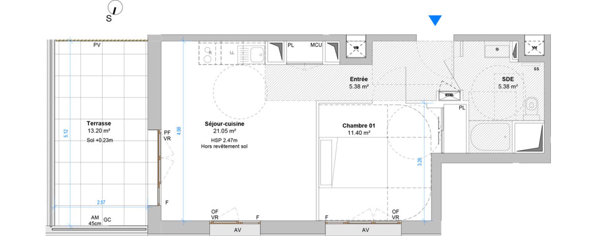 Appartement T2 de 43,21 m2 &agrave; Angers Jean moulin