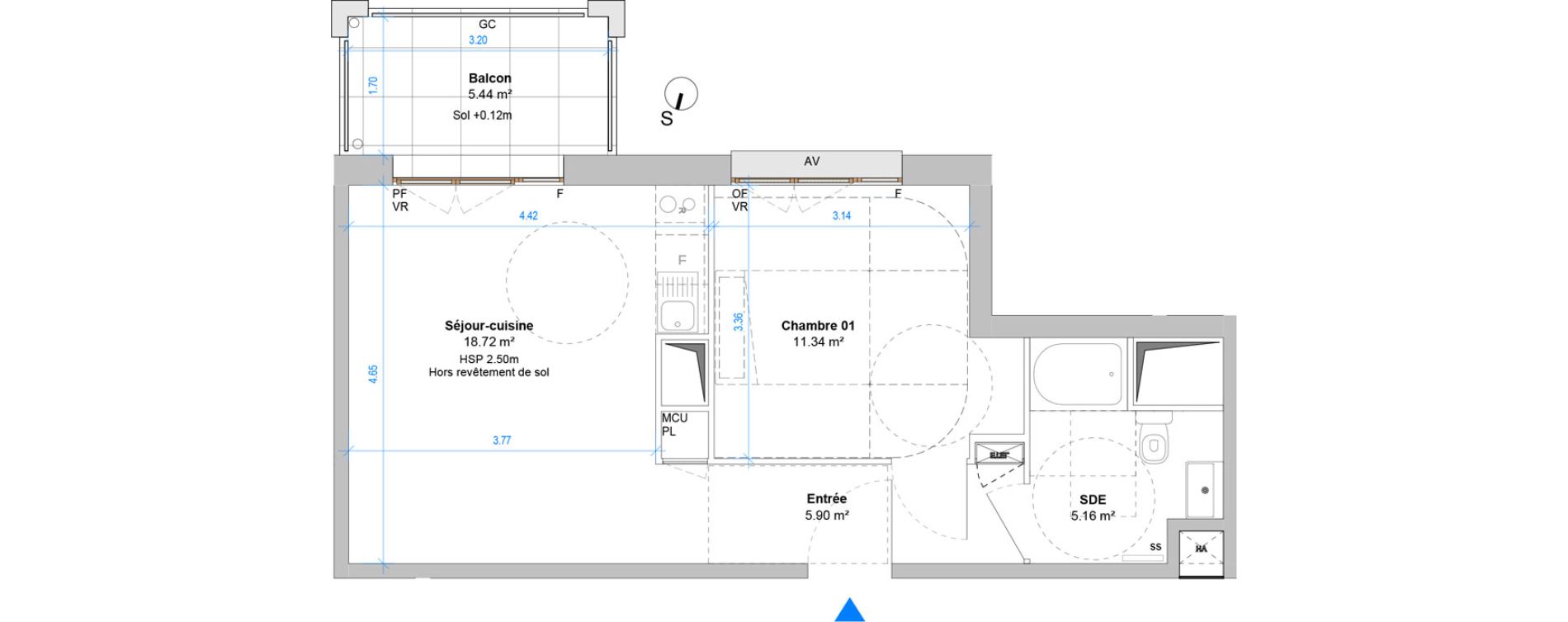 Appartement T2 de 41,12 m2 &agrave; Angers Jean moulin