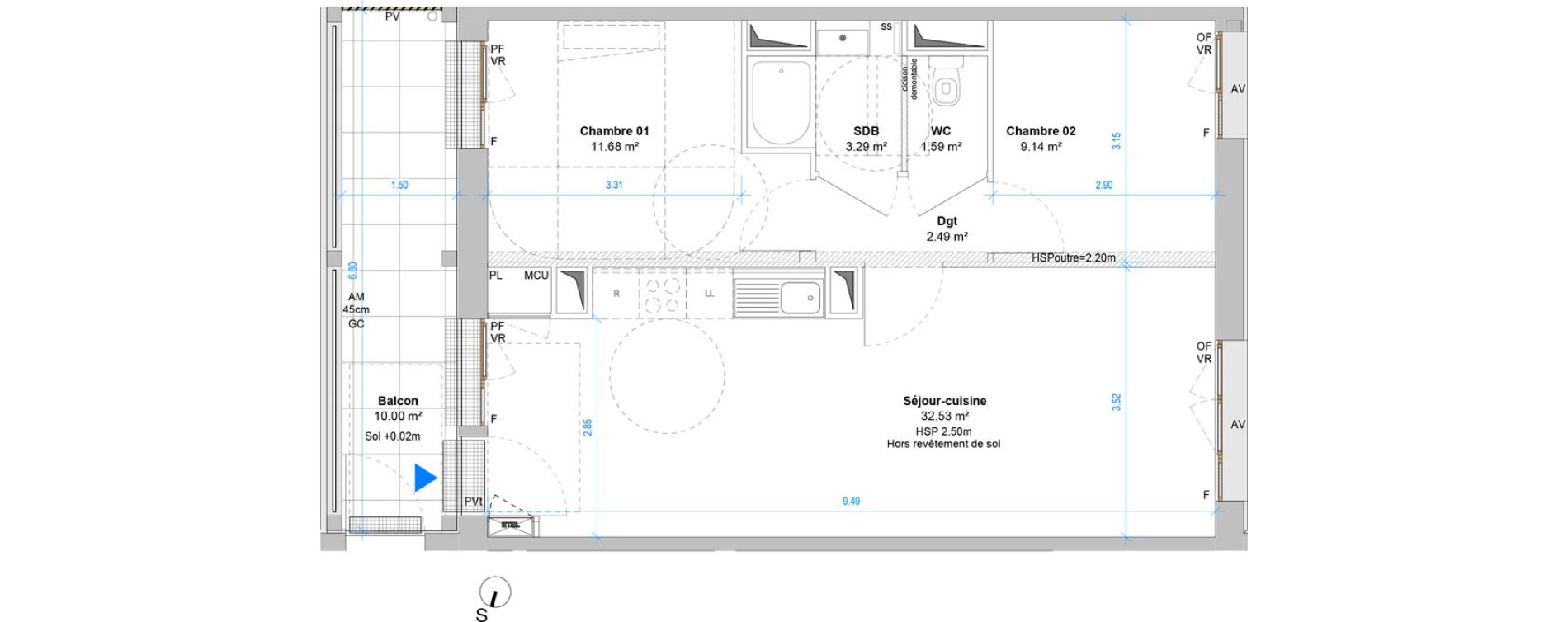 Appartement T3 de 60,71 m2 &agrave; Angers Jean moulin