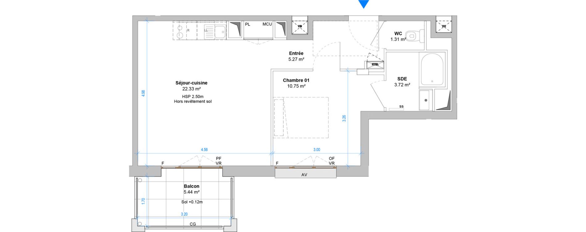 Appartement T2 de 43,38 m2 &agrave; Angers Jean moulin