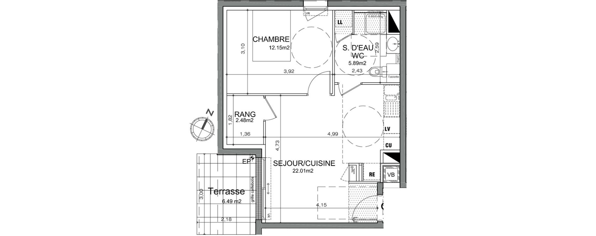 Appartement T2 de 42,53 m2 &agrave; Angers Justices