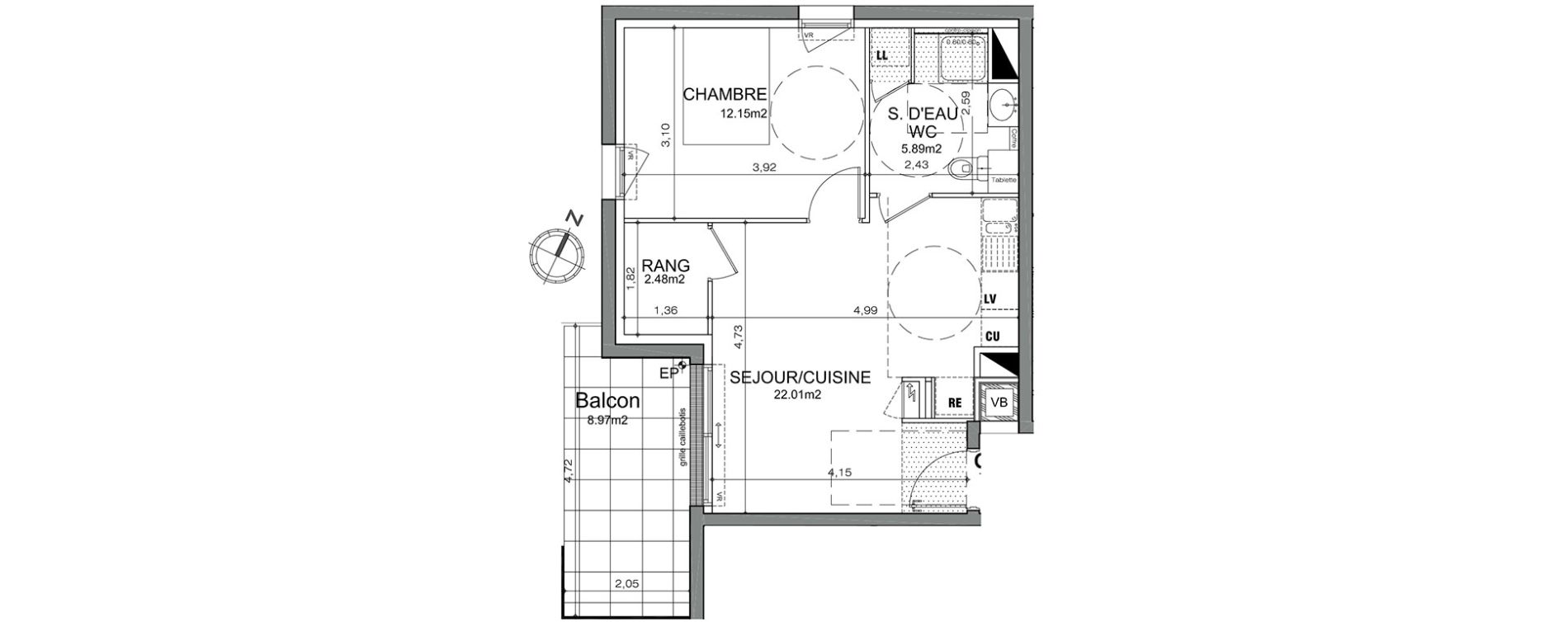 Appartement T2 de 42,53 m2 &agrave; Angers Justices