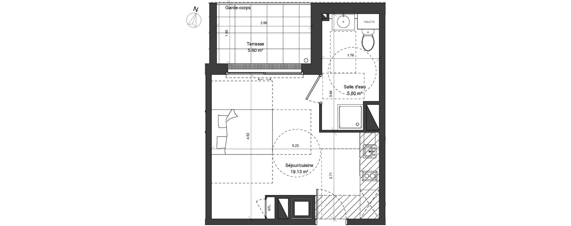 Appartement T1 de 24,93 m2 &agrave; Angers Justices