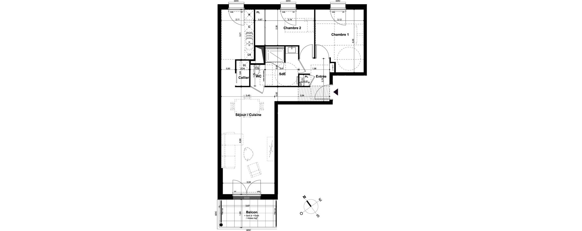 Appartement T3 de 67,49 m2 &agrave; Angers Hauts de saint-aubin