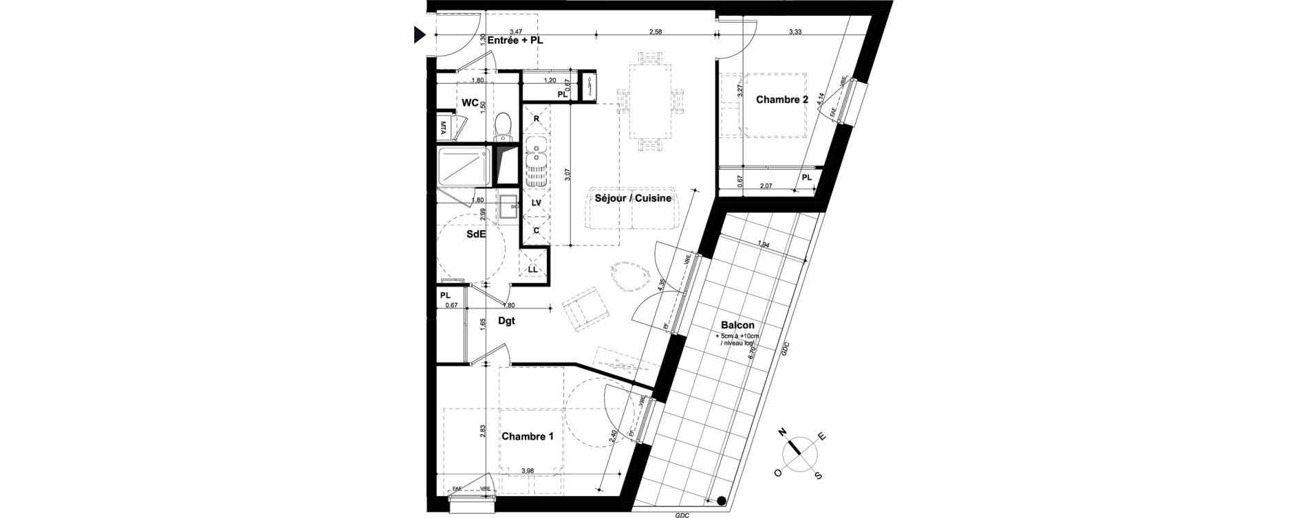 Appartement T3 de 65,42 m2 &agrave; Angers Hauts de saint-aubin