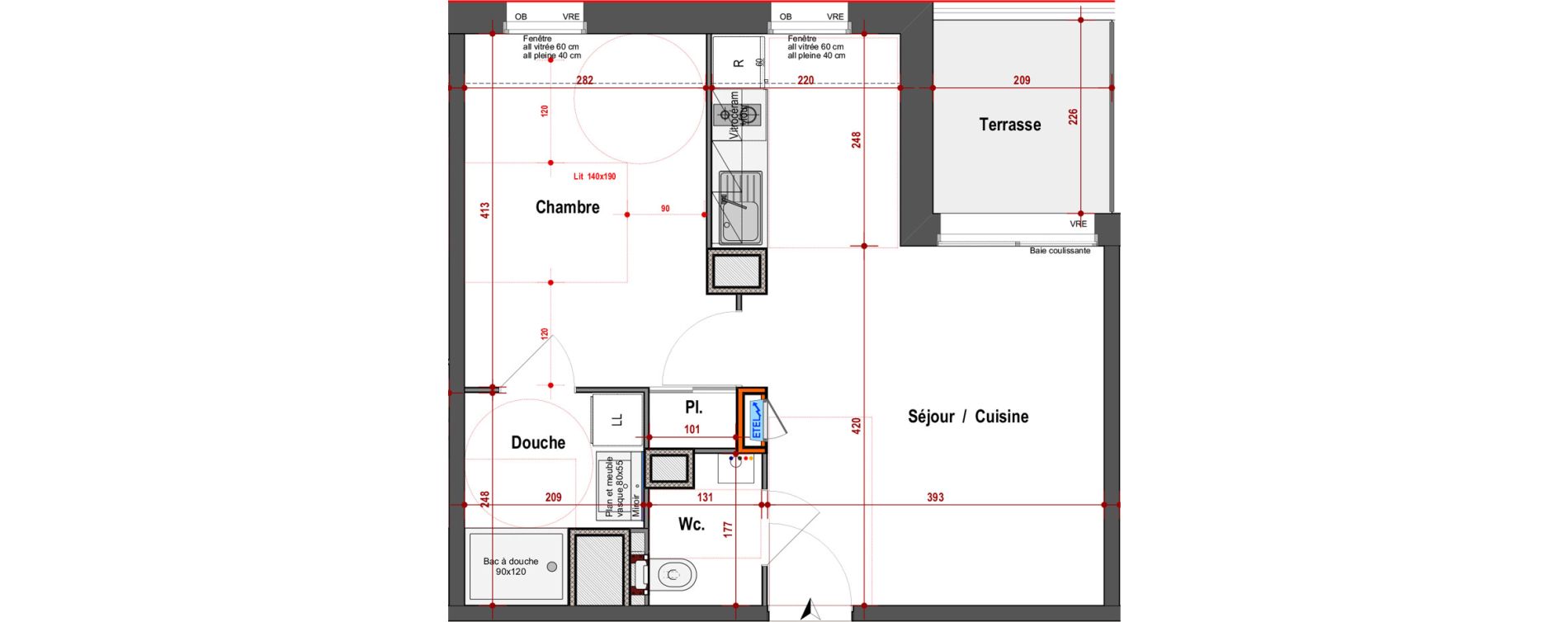 Appartement T2 de 41,52 m2 &agrave; Angers Justices - parmentier