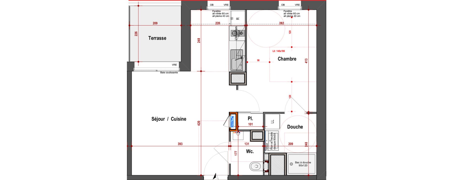 Appartement T2 de 41,52 m2 &agrave; Angers Justices - parmentier