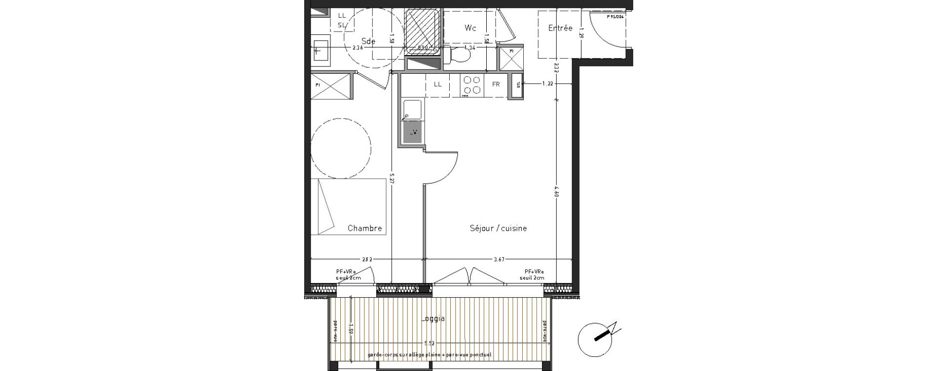 Appartement T2 de 45,32 m2 &agrave; Angers Desjardins