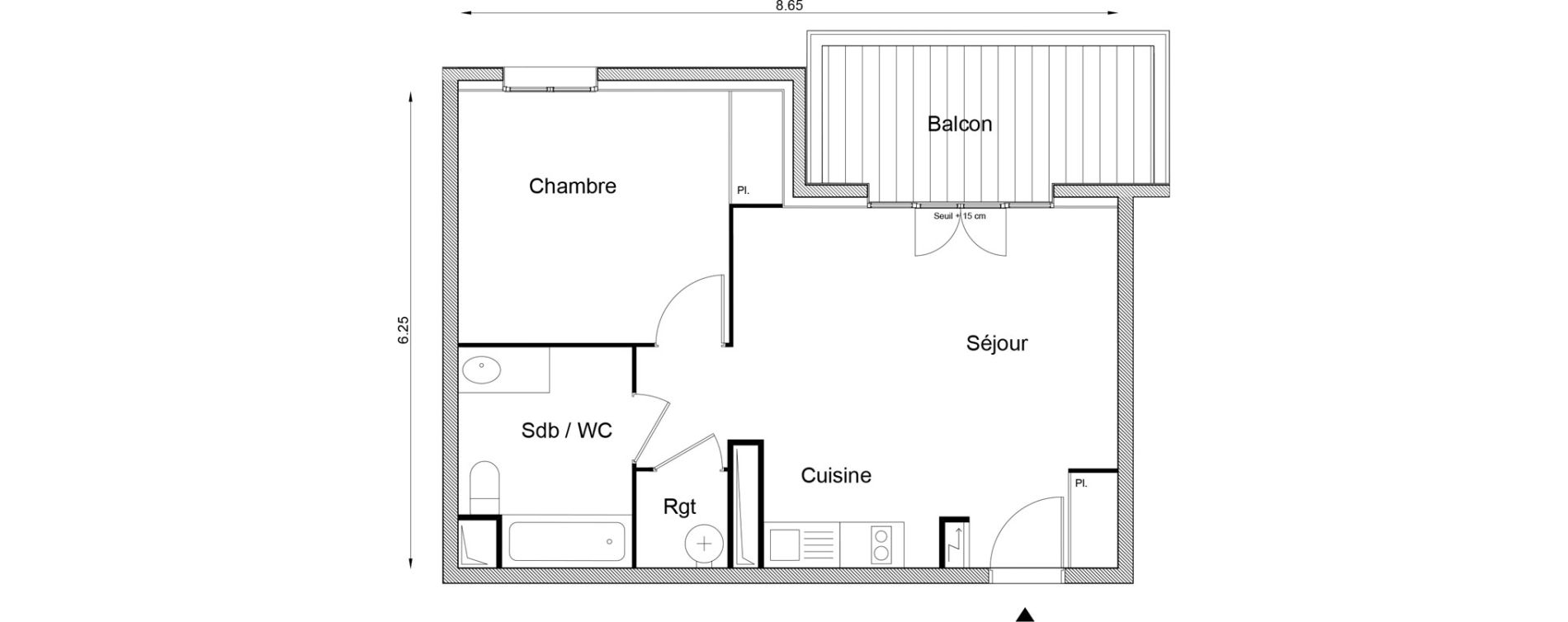 Appartement T2 de 45,32 m2 &agrave; Angers Beaussier