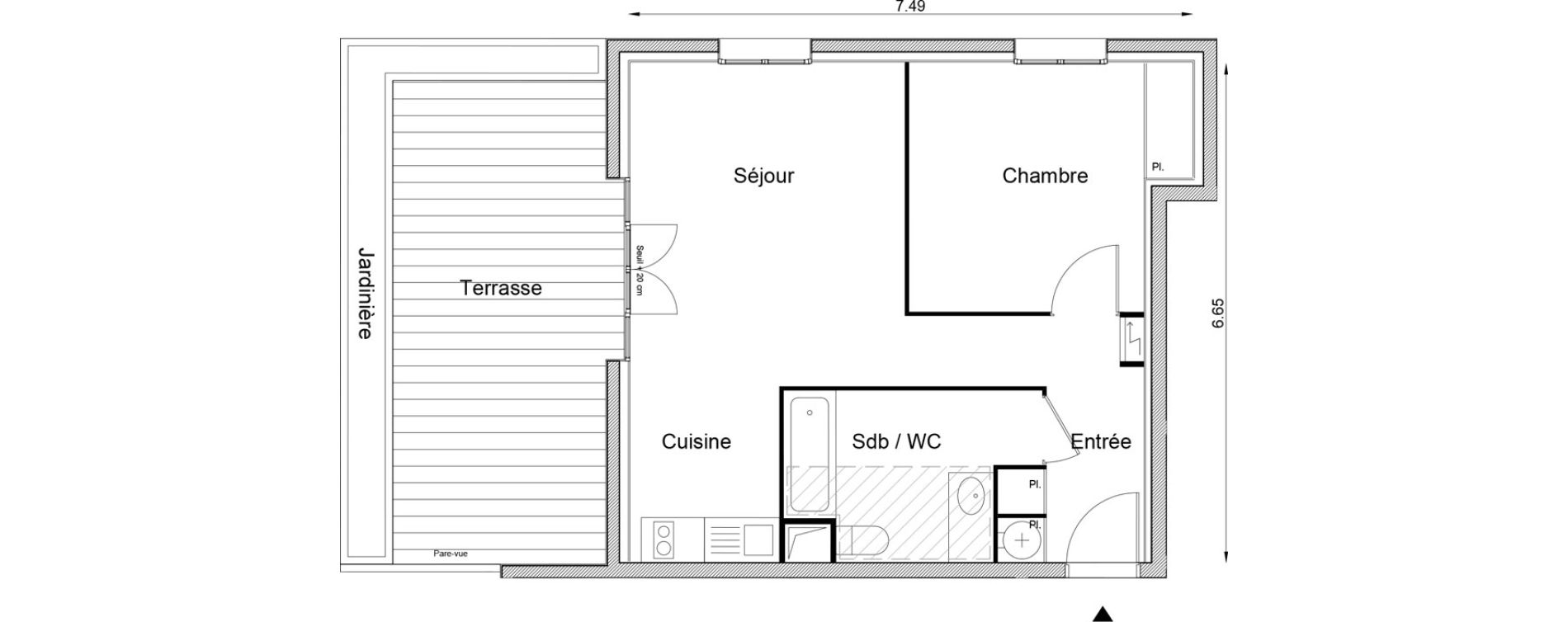 Appartement T2 de 45,21 m2 &agrave; Angers Beaussier