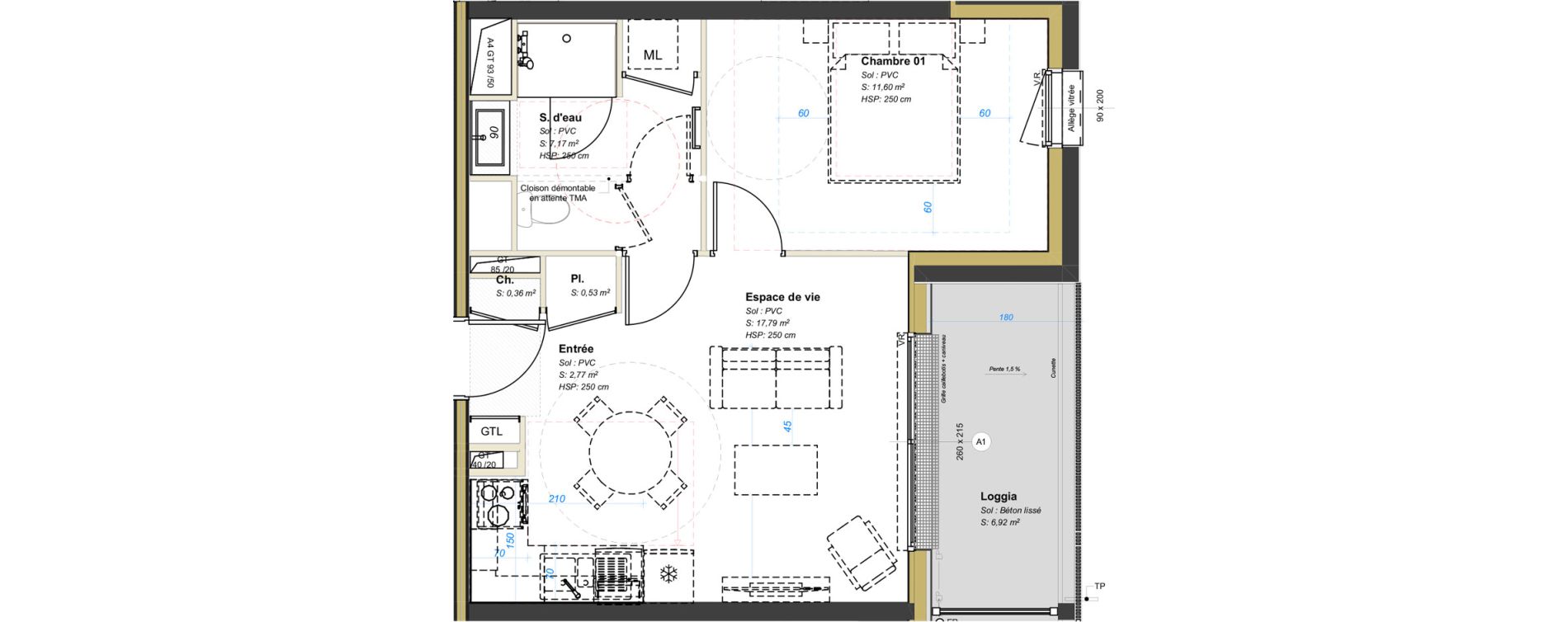 Appartement T2 de 40,22 m2 &agrave; Avrill&eacute; Coteaux de la mayenne