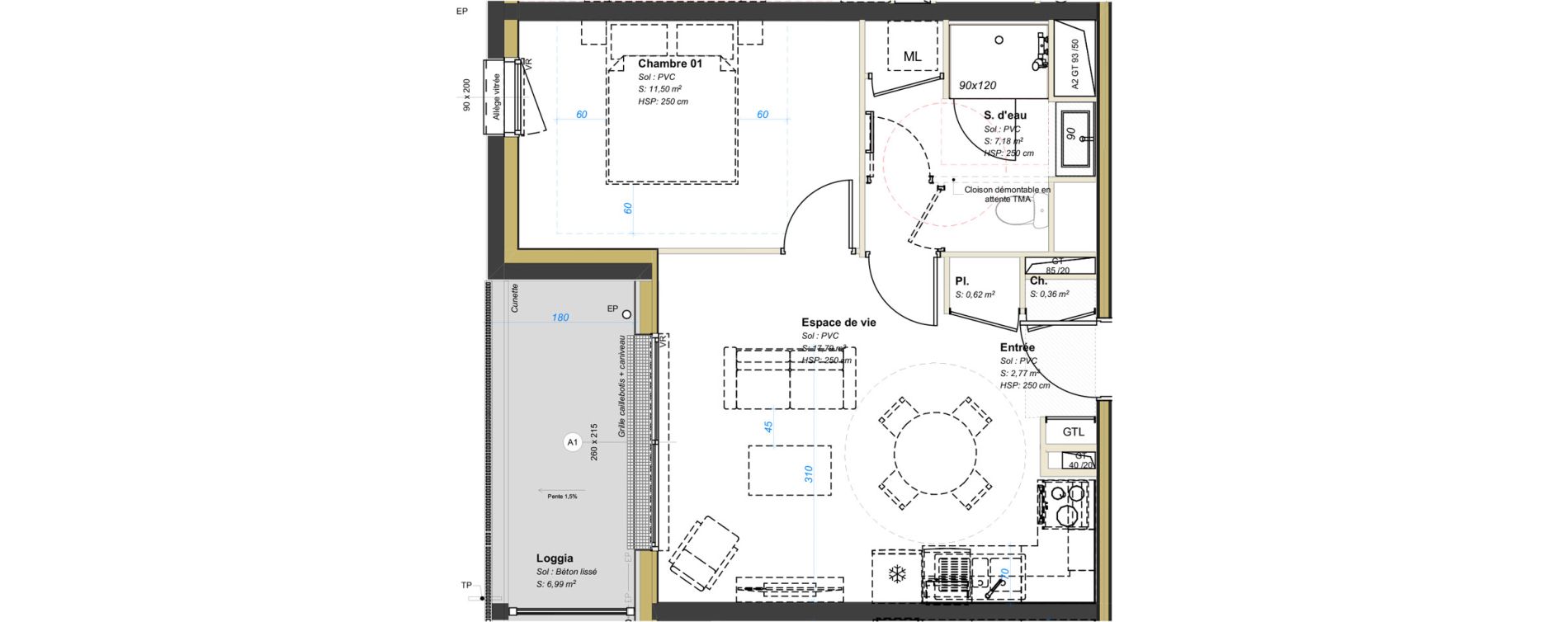 Appartement T2 de 40,22 m2 &agrave; Avrill&eacute; Coteaux de la mayenne