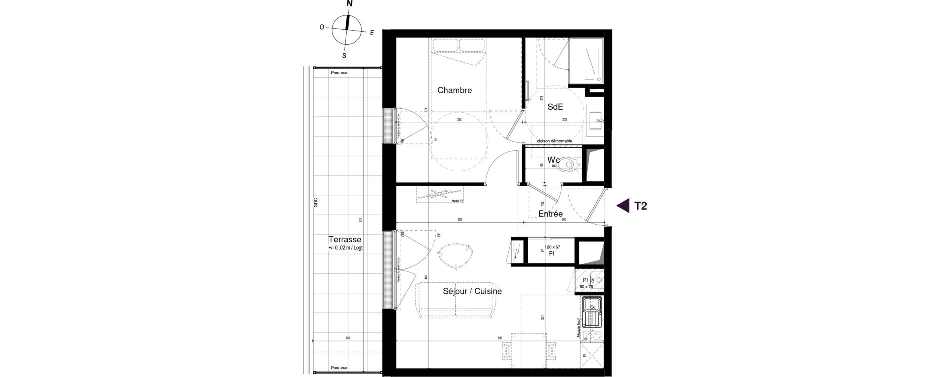 Appartement T2 de 42,37 m2 &agrave; Avrill&eacute; Coteaux de la mayenne